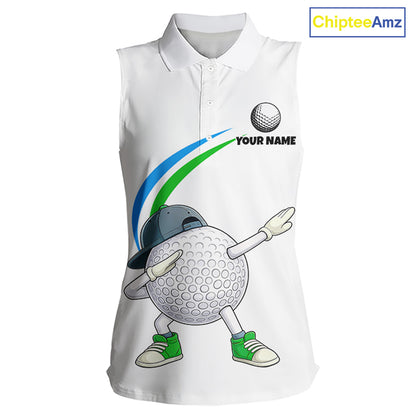 White Funny Golf Ball Custom Team Polo Shirt, Personalized Womens Sleeveless Golf Polo Shirt, Golf Lovers Gift NBT603