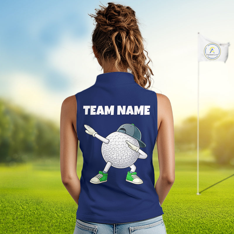 Blue Funny Golf Ball Custom Team Polo Shirt, Personalized Womens Sleeveless Golf Polo Shirt, Golf Lovers Gift NBT604
