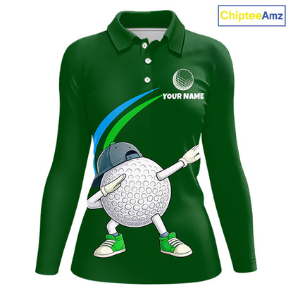 Green Funny Golf Ball Custom Team Polo Shirt, Personalized Womens Golf Polo Shirt, Golf Lovers Gift NBT605