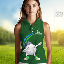 Load image into Gallery viewer, Green Funny Golf Ball Custom Team Polo Shirt, Personalized Womens Sleeveless Golf Polo Shirt, Golf Lovers Gift NBT605