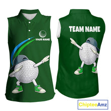 Load image into Gallery viewer, Green Funny Golf Ball Custom Team Polo Shirt, Personalized Womens Sleeveless Golf Polo Shirt, Golf Lovers Gift NBT605
