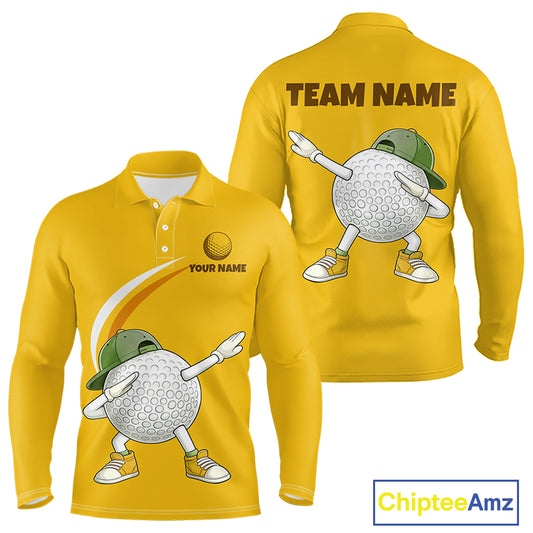 Yellow Funny Golf Ball Custom Team Polo Shirt, Personalized Mens Golf Polo Shirt, Golf Lovers Gift NBT606