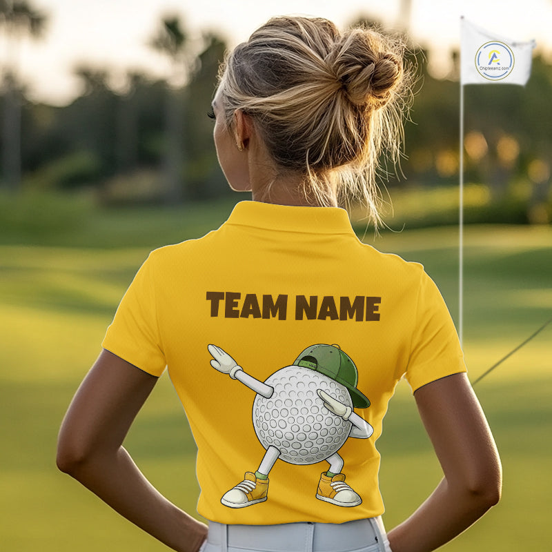 Yellow Funny Golf Ball Custom Team Polo Shirt, Personalized Womens Golf Polo Shirt, Golf Lovers Gift NBT606