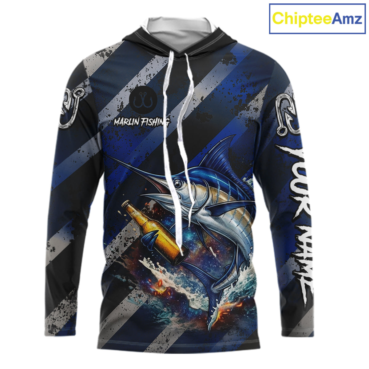 Marlin Fishing Custom Long Sleeve Hooded Fishing Shirts, Funny Beer Marlin Fishing Shirt NBT737