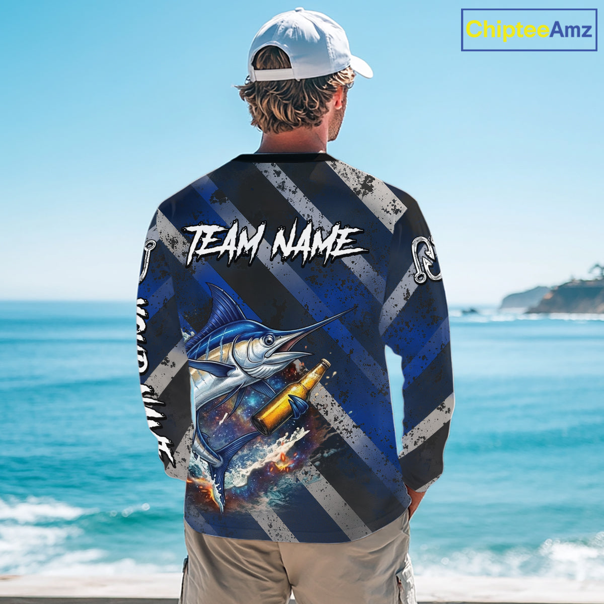 Marlin Fishing Custom Long Sleeve Fishing Shirts, Funny Beer Marlin Fishing Shirt NBT737