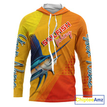 Load image into Gallery viewer, Custom Sailfish Saltwater Long Sleeve Hooded Fishing Shirts, Long Sleeve Performance Fishing Shirts NBT428