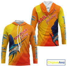 Load image into Gallery viewer, Custom Sailfish Saltwater Long Sleeve Hooded Fishing Shirts, Long Sleeve Performance Fishing Shirts NBT428