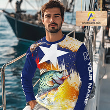 Load image into Gallery viewer, Custom Texas Flag Crappie Fishing Shirts, Funny Fishing Beer Shirts Long Sleeve For Team NBT617
