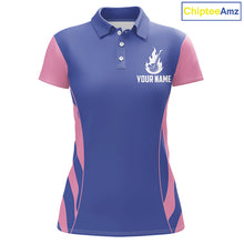 Load image into Gallery viewer, front view of pink and blue animal print womens golf polo