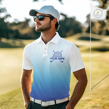 Load image into Gallery viewer, Blue White Mens Polo Golf  Shirts Custom Name Golf Shirt For Men, Golf Team Clothes NBT504