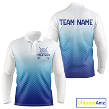 Load image into Gallery viewer, Blue White Mens Polo Golf  Shirts Custom Name Golf Shirt For Men, Golf Team Clothes NBT504