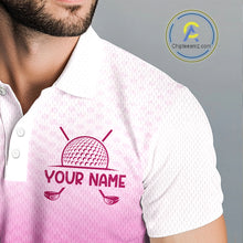 Load image into Gallery viewer, Pink White Mens Polo Golf  Shirts Custom Name Golf Shirt For Men, Golf Team Clothes NBT505