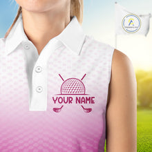 Load image into Gallery viewer, Pink White Womens Sleeveless Polo Golf  Shirts Custom Name Golf Shirt For Women, Golf Team Clothes NBT505
