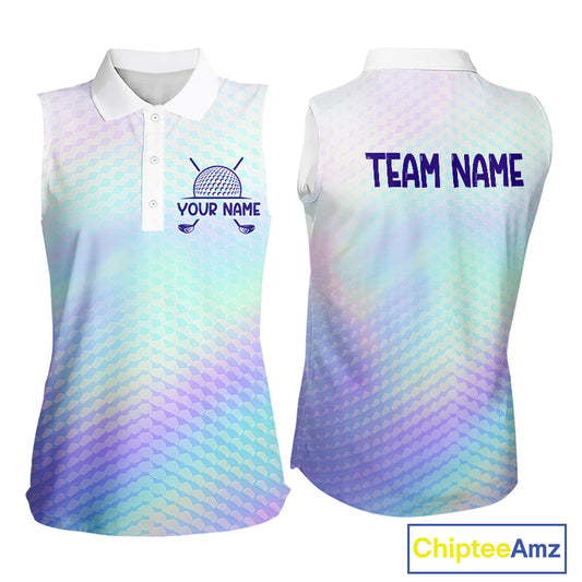 Hologram Womens Sleeveless Polo Golf Shirts Custom Name Golf Shirt For Women, Golf Team Clothes NBT506