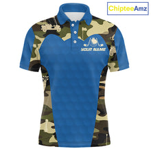 Load image into Gallery viewer, Blue Camo Mens Golf Polo Shirts Custom Golf Outfit For Mens, Team Golf Shirts NBT632