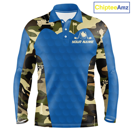 Blue Camo Mens Golf Polo Shirts Custom Golf Outfit For Mens, Team Golf Shirts NBT632