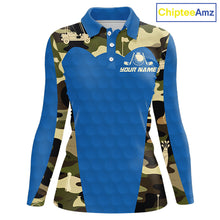 Load image into Gallery viewer, Blue Camo Womens Golf Polo Shirts Custom Golf Outfit For Ladies, Team Golf Shirts NBT632