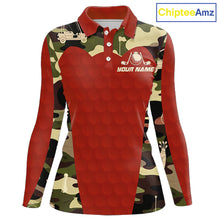 Load image into Gallery viewer, Red Camo Womens Golf Polo Shirts Custom Golf Outfit For Ladies, Team Golf Shirts NBT633