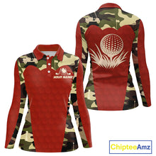 Load image into Gallery viewer, Red Camo Womens Golf Polo Shirts Custom Golf Outfit For Ladies, Team Golf Shirts NBT633