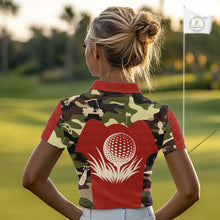 Load image into Gallery viewer, Red Camo Womens Golf Polo Shirts Custom Golf Outfit For Ladies, Team Golf Shirts NBT633