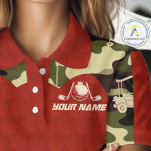 Load image into Gallery viewer, Red Camo Womens Golf Polo Shirts Custom Golf Outfit For Ladies, Team Golf Shirts NBT633