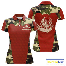 Load image into Gallery viewer, Red Camo Womens Golf Polo Shirts Custom Golf Outfit For Ladies, Team Golf Shirts NBT633