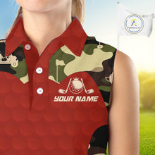Load image into Gallery viewer, Red Camo Womens Sleeveless Golf Polo Shirts Custom Golf Outfit For Ladies, Team Golf Shirts NBT633