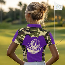 Load image into Gallery viewer, Purple Camo Womens Golf Polo Shirts Custom Golf Outfit For Ladies, Team Golf Shirts NBT635