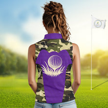 Load image into Gallery viewer, Purple Camo Womens Sleeveless Golf Polo Shirts Custom Golf Outfit For Ladies, Team Golf Shirts NBT635
