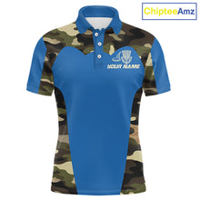 Load image into Gallery viewer, Mens Disc Golf Polo Shirt Custom Name Camo Disc Golf Basket, Personalized Disc Golf Shirts|Blue NBT640