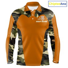 Load image into Gallery viewer, Mens Disc Golf Polo Shirt Custom Name Camo Disc Golf Basket, Personalized Disc Golf Shirts|Orange NBT644
