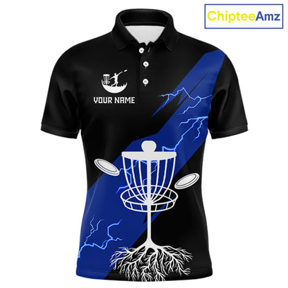Blue Mens Disc Golf Polo Shirts Custom Thunder Lightning Team Disc Golf Jerseys, Disc Golf Gifts NBT649