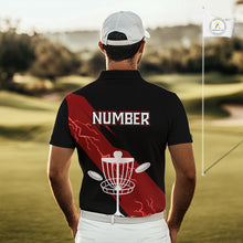 Load image into Gallery viewer, Red Mens Disc Golf Polo Shirts Custom Thunder Lightning Team Disc Golf Jerseys, Disc Golf Gifts NBT650