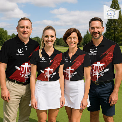 Red Womens Disc Golf Polo Shirts Custom Thunder Lightning Team Disc Golf Jerseys, Disc Golf Gifts NBT650