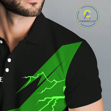 Load image into Gallery viewer, Green Mens Disc Golf Polo Shirts Custom Thunder Lightning Team Disc Golf Jerseys, Disc Golf Gifts NBT651