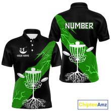 Load image into Gallery viewer, Green Mens Disc Golf Polo Shirts Custom Thunder Lightning Team Disc Golf Jerseys, Disc Golf Gifts NBT651