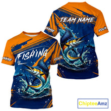 Load image into Gallery viewer, Custom Marlin Fishing Blue Orange T-Shirt, Marlin Saltwater Fishing Jerseys NBT857