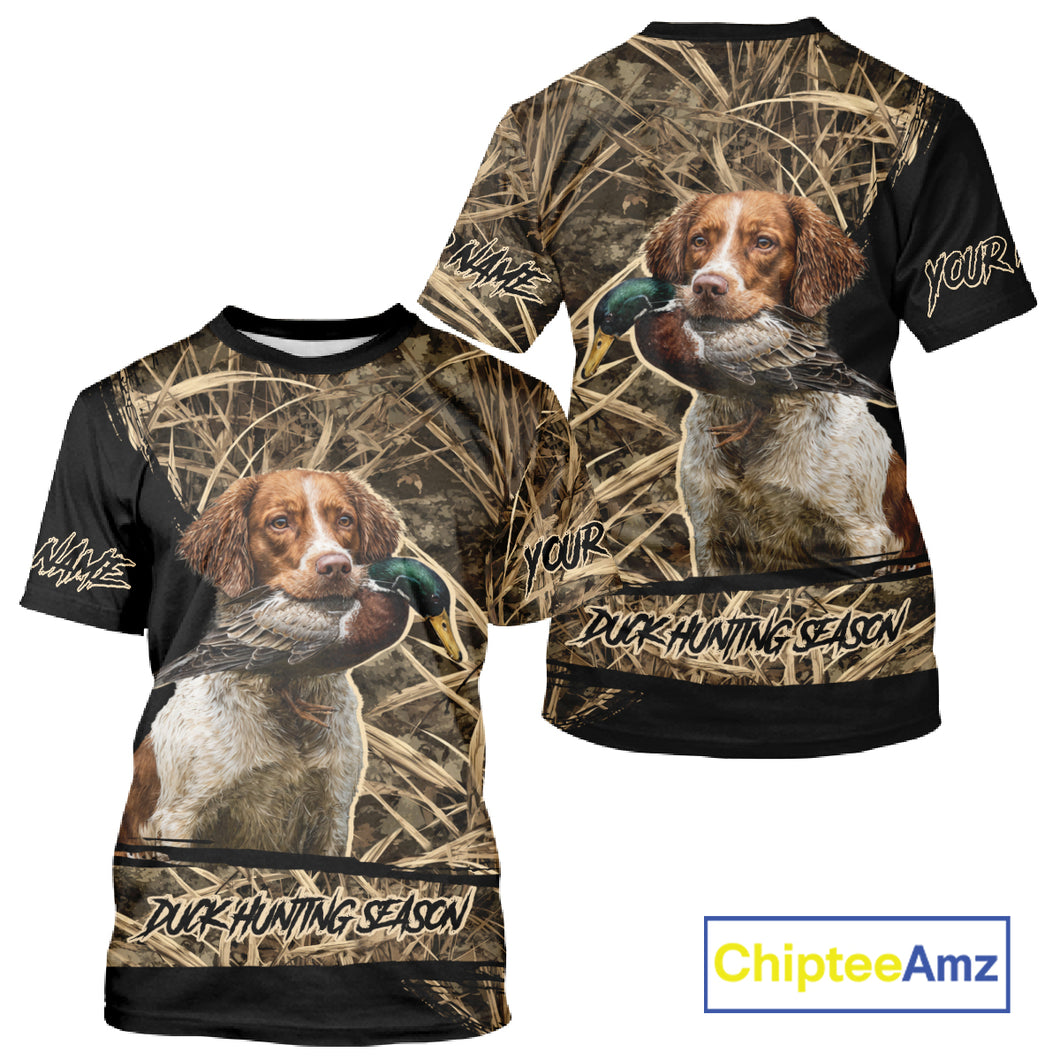 Mallard Duck Hunting Camouflage Shirt With Brittany Dog, Duck Hunting Season NBT156