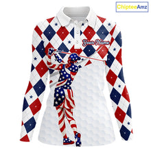 Load image into Gallery viewer, American Flag Golf Polo Shirt For Womens Patriotic White Golf Shirt 4th of July Golf Outfit Golf Gifts NBT520
