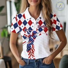 Load image into Gallery viewer, American Flag Golf Polo Shirt For Womens Patriotic White Golf Shirt 4th of July Golf Outfit Golf Gifts NBT520