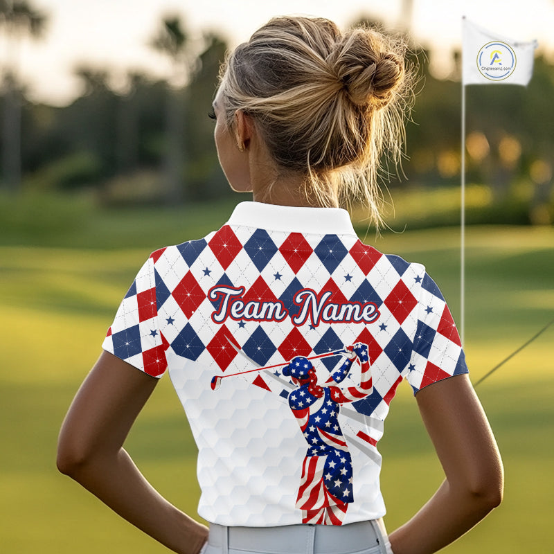 American Flag Golf Polo Shirt For Womens Patriotic White Golf Shirt 4th of July Golf Outfit Golf Gifts NBT520