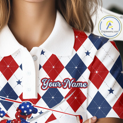 American Flag Golf Polo Shirt For Womens Patriotic White Golf Shirt 4th of July Golf Outfit Golf Gifts NBT520