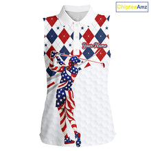 Load image into Gallery viewer, American Flag Sleeveless Golf Polo Shirt For Womens Patriotic White Golf Shirt 4th of July Golf Outfit Golf Gifts NBT520