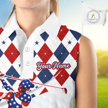 Load image into Gallery viewer, American Flag Sleeveless Golf Polo Shirt For Womens Patriotic White Golf Shirt 4th of July Golf Outfit Golf Gifts NBT520