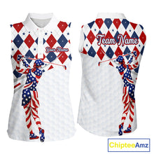 Load image into Gallery viewer, American Flag Sleeveless Golf Polo Shirt For Womens Patriotic White Golf Shirt 4th of July Golf Outfit Golf Gifts NBT520