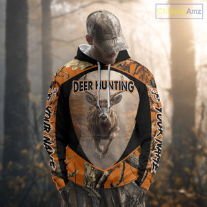 Deer Hunting Shirt Orange Camouflage Hoodie, Long Sleeve Custom Name For Men NBT245