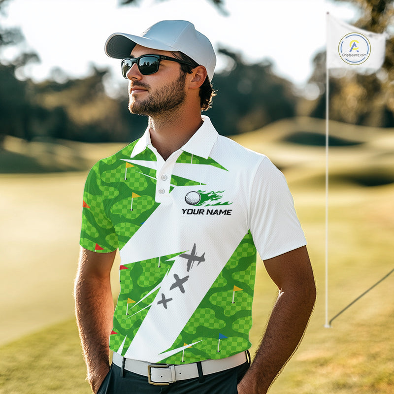 Green And White Golf Pattern Polo Golf Shirt For Men Custom Mens Golf Clothes, Golf Gifts NBT677