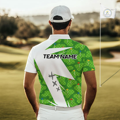 Green And White Golf Pattern Polo Golf Shirt For Men Custom Mens Golf Clothes, Golf Gifts NBT677