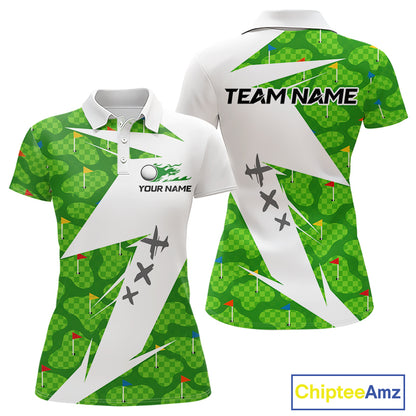 Green And White Golf Pattern Polo Golf Shirt For Women Custom Ladies Golf Clothes, Golf Gifts NBT677