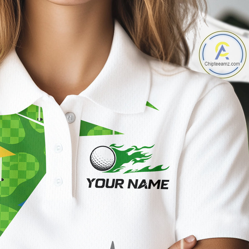 Green And White Golf Pattern Polo Golf Shirt For Women Custom Ladies Golf Clothes, Golf Gifts NBT677